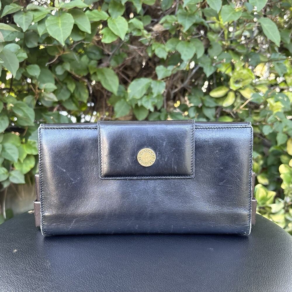 BVLGARI Classico Leather Trifold Long Wallet Black
